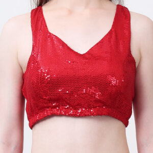 Sukriti Ek Parampara Red Sequins Sweetheart Neck Sleeveless Blouse